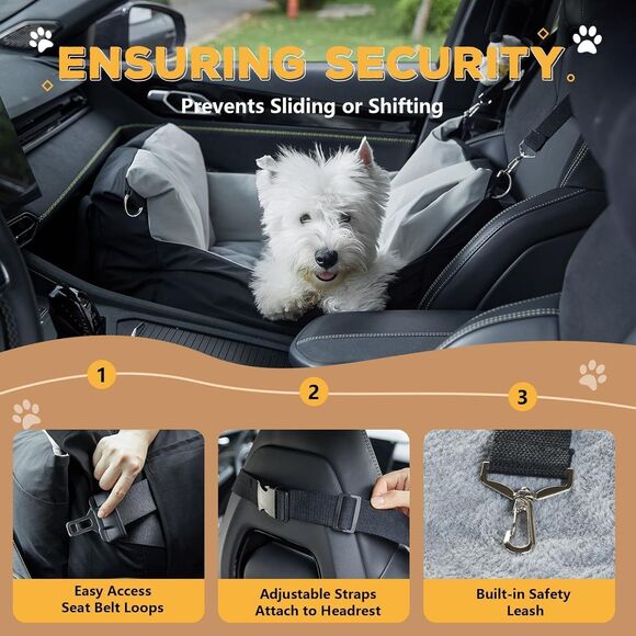 Dog Car Seat Waterproof Booster w Storage Pockets Groom Glove Small Black Gray - Picture 3 of 16